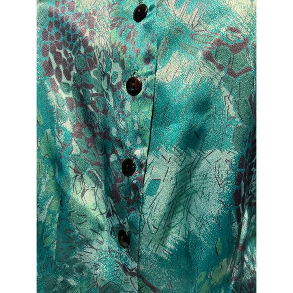 Vintage Aqua Green Silk Blouse, Sitting Pretty of California, USA, Women’s M - Picture 3 of 7